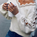 Lace Splicing V Neck Pullover Sweater