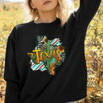 Letter Desert Hat Print Long Sleeve Black Sweatshirt