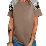 Letter Heart Print Leopard Striped Color Block Short Sleeve T-shirt