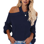 Blue Cool Breeze Cotton Cold Shoulder Sweater