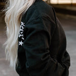 Letter Desert Hat Print Long Sleeve Black Sweatshirt