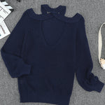 Blue Cool Breeze Cotton Cold Shoulder Sweater