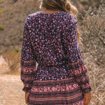 Split V Neck Boho Floral Dress