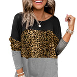 Colorblock Leopard Patchwork Long Sleeve Top