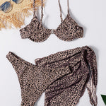 3pcs Leopard Bikini & Sarong Swim Set
