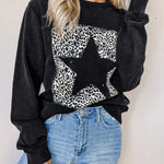 Letter Desert Hat Print Long Sleeve Black Sweatshirt