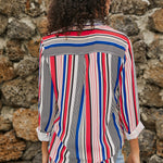 Red Blue Striped Modern Women Shirt