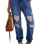 Pocketed Distressed Denim Joggers