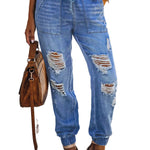 Pocketed Distressed Denim Joggers