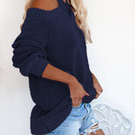 Blue Cool Breeze Cotton Cold Shoulder Sweater