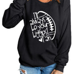 Letter Desert Hat Print Long Sleeve Black Sweatshirt