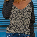 Leopard Print Patchwork Mesh Long Sleeve Top