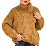 Solid Turtleneck Cable Knit Pullover Sweater