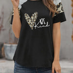Letter Heart Print Leopard Striped Color Block Short Sleeve T-shirt
