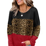 Colorblock Leopard Patchwork Long Sleeve Top