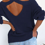Blue Cool Breeze Cotton Cold Shoulder Sweater