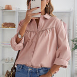 Plain Pleated Bust Cuffed Sleeves Shirt