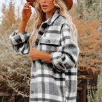 Brown Plaid Print Pocket Women Shacket