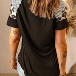 Letter Heart Print Leopard Striped Color Block Short Sleeve T-shirt