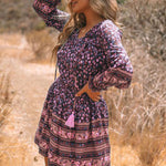 Split V Neck Boho Floral Dress