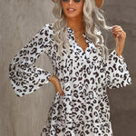 Leopard Print V neck Ruffle Swing Mini Dress