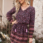 Split V Neck Boho Floral Dress