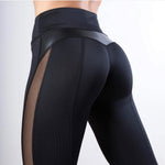 EP Sexy Mesh Leather Patchwork Black Leggings Women High Waist Fitness Push Up Hiking Legging Pants Jogging Femme