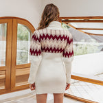 Casual turtleneck women knitted dress winter Puff sleeve hit color female mini dress High street ladies sweater dress