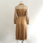 Elegant Khaki mid waist long sleeve dress autumn winter long female versatile solid color satin dress 2020