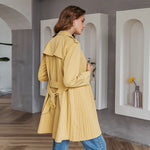 Pleated women trench coat Single-breasted belt female windbreaker High street ladies wind coat