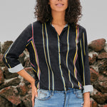 Red Blue Striped Modern Women Shirt