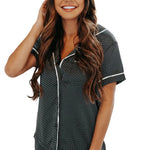 Print Satin Short Sleeve Shirt and Shorts Pajama Set