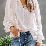 Swiss Dot Balloon Sleeve Blouse