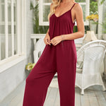 Spaghetti Straps Wide Leg Pocketed Jumpsuits