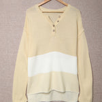 Splicing Buttoned Knitted Long Sleeve Sweater