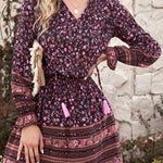 Split V Neck Boho Floral Dress