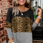 Colorblock Leopard Patchwork Long Sleeve Top