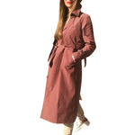 Women long trench coat V-neck tied brick red windbreaker female Gentle spring autumn outwear