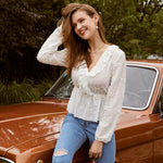 Sexy white pattern ruched women blouse V-neck long sleeves ruffle peplum top Elegant casual high street short shirt 2020