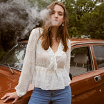 Sexy white pattern ruched women blouse V-neck long sleeves ruffle peplum top Elegant casual high street short shirt 2020