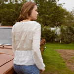 Sexy white pattern ruched women blouse V-neck long sleeves ruffle peplum top Elegant casual high street short shirt 2020