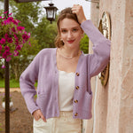 Casual crew neck short knitted sweaters women Autumn winter bat sleeve female cardigan Single-breasted ladies sweater