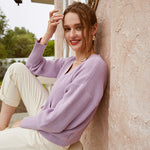 Casual crew neck short knitted sweaters women Autumn winter bat sleeve female cardigan Single-breasted ladies sweater