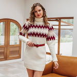 Casual turtleneck women knitted dress winter Puff sleeve hit color female mini dress High street ladies sweater dress