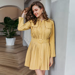 Pleated women trench coat Single-breasted belt female windbreaker High street ladies wind coat