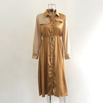 Elegant Khaki mid waist long sleeve dress autumn winter long female versatile solid color satin dress 2020