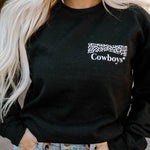 Letter Desert Hat Print Long Sleeve Black Sweatshirt