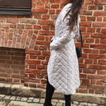Chic diamond pattern waist band women down V-neck asymmetric long coat winter coat