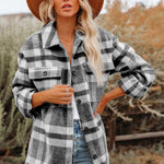 Brown Plaid Print Pocket Women Shacket