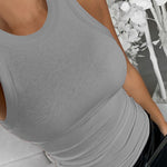 Solid Apricot Round Neck Ribbed Tank Top
